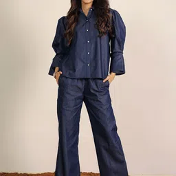 KAORI BY SHREYA AGARWAL Denim Shirt With Trouser Co-Ords-picture-24