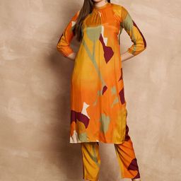 all about you Orange-Coloured Abstract Printed Regular Kurta with Trousers-45