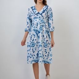 DressBerry Floral Printed Peter Pan Collar Puff Sleeves Crepe Shirt Midi Dress-image-22