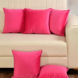 Yellow Weaves Pink Set of 5 Velvet Square Cushion Covers-13
