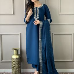 Siya Fashion Thread Work Straight Kurta with Trousers and Dupatta-picture-53