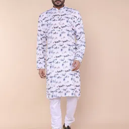 W & G Men Dyed Regular Pure Cotton Kurta with Churidar-picture-1
