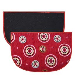 Kuber Industries Red & Yellow Printed Woollen D Shape Circle Door Mat-93