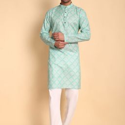 Vardha Ethnic Motifs Printed Mandarin Collar Cotton Straight Kurta-image-86