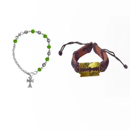 Sullery Unisex Set of 2 Leather Silver-Plated Wraparound Bracelet-picture-13