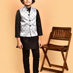 PRINTINDIA Boys Band Collar Three-Quarter Sleeves Regular Kurta & Churidar & Nehru Jacket-11