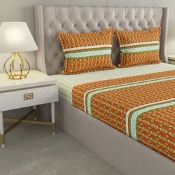 Raymond Home Rust & White Ethnic Motifs 120 TC King Bedsheet with 2 Pillow Covers-image-5