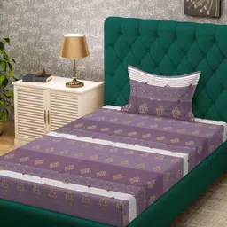 Myntra Elegant Homes Purple & White Printed 300 TC Single Bedsheet Set 2.25 mx 1.50 m-18