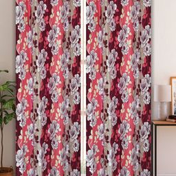 Aura Maroon & Grey Set of 4 Floral Door Curtain-18