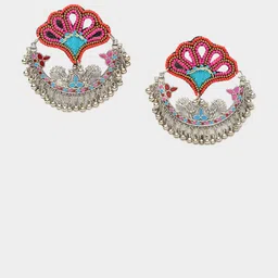 Moedbuille Silver-Plated Artificial Stones Studded and Beaded Crescent Shaped Chandbalis image 3