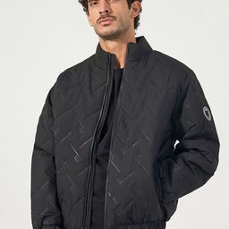 Styli Men High Neck Chevron Quilted Puffer Jacket with Badge-image-28