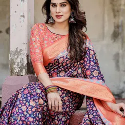 ALMAARI FASHION Ethnic Motifs Printed Zari Pure Silk Tussar Saree-picture-43