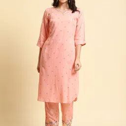 Shree Women Ethnic Motifs Printed Regular Liva Kurta with Trousers-picture-6
