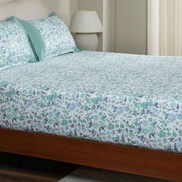 MASPAR Blue Floral Printed Pure Cotton 200 TC Fitted Single Bedsheet Set 91 cm x 1.83 m-image-78
