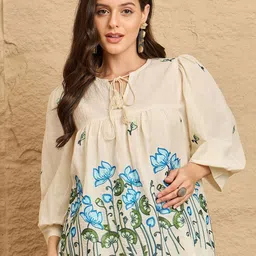 DRAPE AND DAZZLE Women Floral Embroidered Puff Sleeves Cotton Top-picture-11