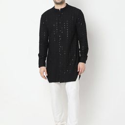 Ethnicity Floral Embroidered Thread Work Sequined Mandarin Collar Straight Kurta-image-93