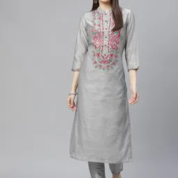 Tulsattva Women Floral Embroidered Regular Kurta with Trousers-image-48
