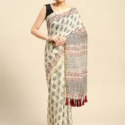 KALINI Ethnic Motifs Zari Block Print Saree-picture-6