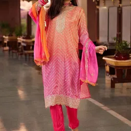 KIMISHA Bandhani Embroidered Regular Sequinned Kurta With Trousers And Dupatta-16