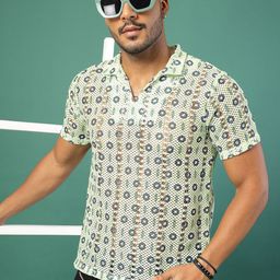 Rigo Men Floral Printed Polo Collar Cotton Slim Fit T-shirt-image-98