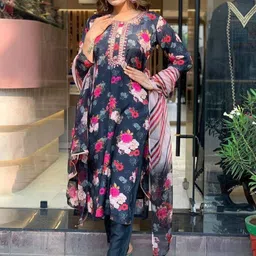 Lilots Women Floral Embroidered Regular Kurta with Trousers & With Dupatta-image-22