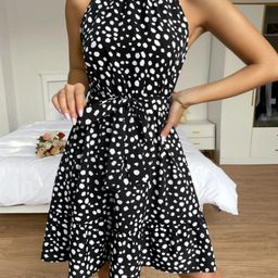 Mast & Harbour Black & white Polka Dot Print Fit & Flare Dress-picture-20