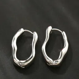 TEULRIP Silver-Plated Contemporary Hoop Earrings-14