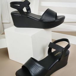 Get Glamr Wedge Sandals with Laser Cuts-38