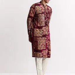 KALKI Fashion Men Floral Printed Kurta with Trousers-picture-23