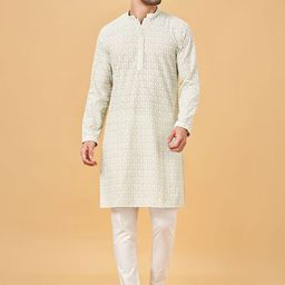 indus route by Pantaloons Floral Embroidered Band Collar Straight Kurta-image-67