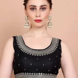 SALWAR STUDIO Round Neck Embroidered Saree Blouse-image-20