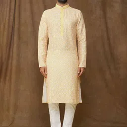 Samyukta Singhania Men Ethnic Motifs Printed Regular Thread Work Kurta with Churidar-8