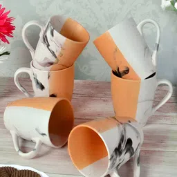 Myntra Elegant Homes Orange 6 Pieces Textured Ceramic Matte Mugs 290 ML-29