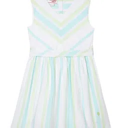 UNDER FOURTEEN ONLY Girls Colourblocked Striped Tie-Ups Shoulder Straps Fit & Flare Dress-image-17