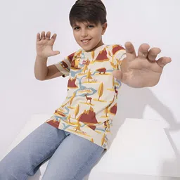 Jack & Jones Junior Boys Floral Printed Henley Neck Pockets T-shirt-image-84