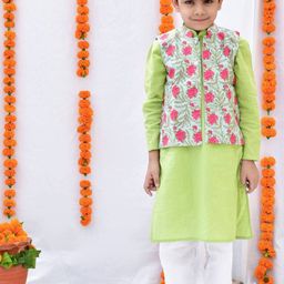 Kalp Boys Regular Straight Pure Cotton Kurta with Pyjamas With Nehru jacket-image-47