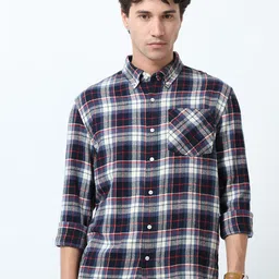 Espanshe Men Tartan Checked Button-Down Collar Pure Cotton Casual Shirt-image-61