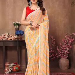 KALINI Cream Printed Poly Georgette Sarees-picture-37