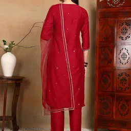 AHIKA Ethnic Motifs Yoke Design Kurta with Trousers & With Dupatta image 4