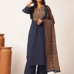 KALINI Women Paisley Printed Cotton Kurta with Palazzo & Dupatta-picture-21