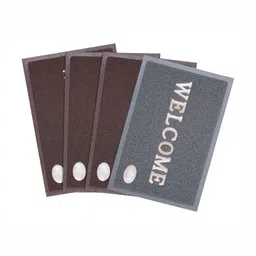 AAZEEM 4Pcs Grey & Brown Textured Anti-Skid Welcome Doormats-2