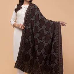 Tweedle Feather Soft Floral Woven Design Woollen Shawl-image-13