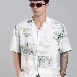 PAUL STREET Seavor Abstract Printed Cuban Collar Comfort Boxy Casual Shirt-image-56