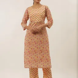 KALINI Women Floral Embroidered Regular Sequinned Pure Cotton Kurta with Trousers-picture-54