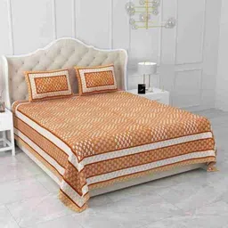 RF RELAXFEEL Orange & White Ethnic Motifs 220 TC King Bedsheet with 2 Pillow Covers-image-9