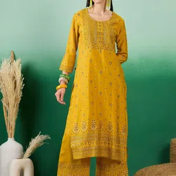 Sangria Women Floral Woven Design Silk Kurta with Trousers-image-40