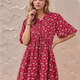 RARE Floral Print Flared Sleeve Chiffon A-Line Dress-picture-15