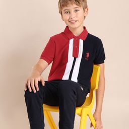 U.S. Polo Assn. Kids Boys Brand Logo Colourblocked Polo Collar Applique T-shirt-image-36