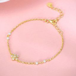 GIVA Kid's 925 Silver Gold-Plated Floral Zircons Studded & Beaded Anklets-image-12