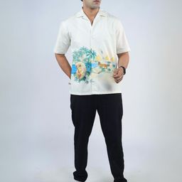 Eszett Nile Vally Graphic Printed Cuban Collar Pure Cotton Shirt-image-1